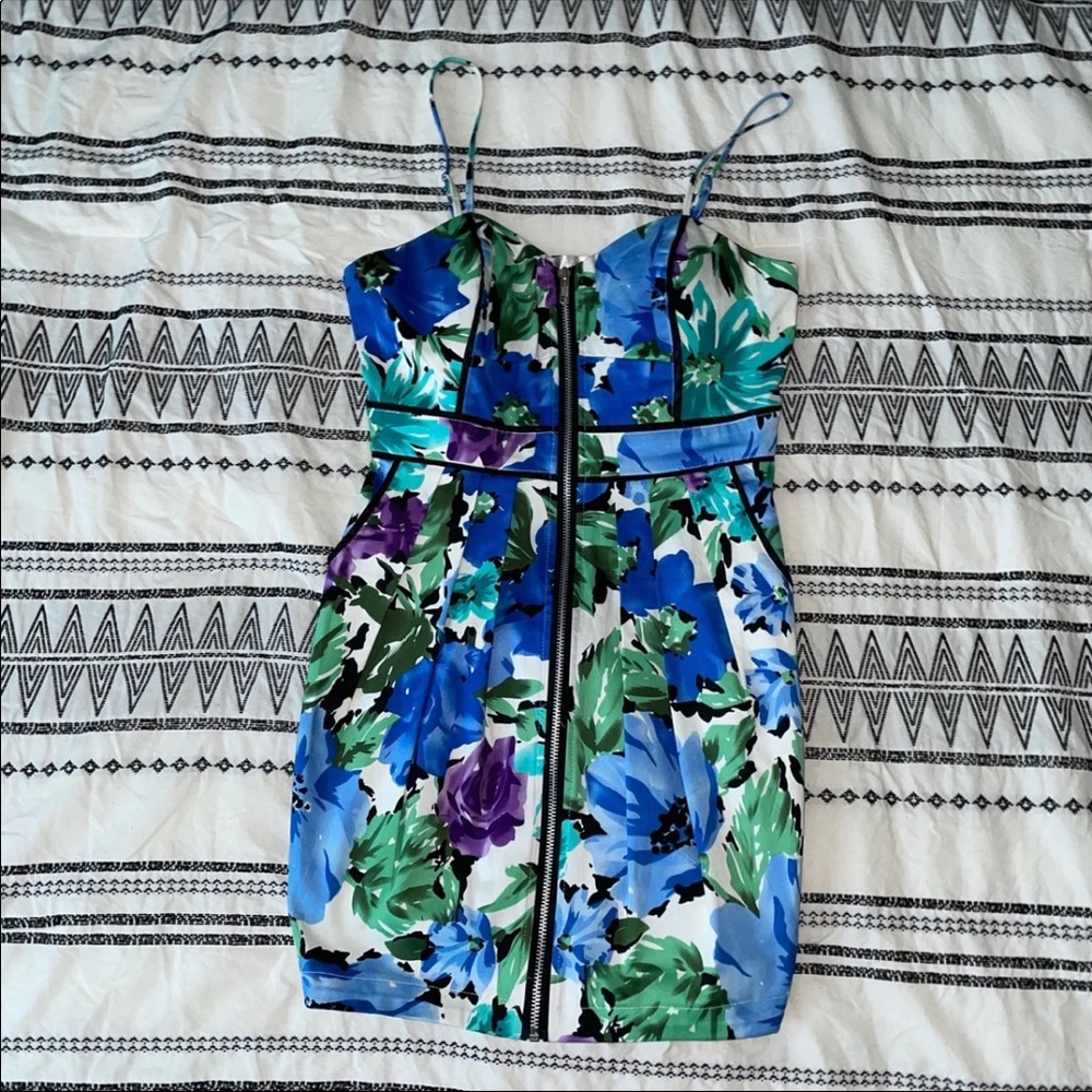 Blue zip up floral dress